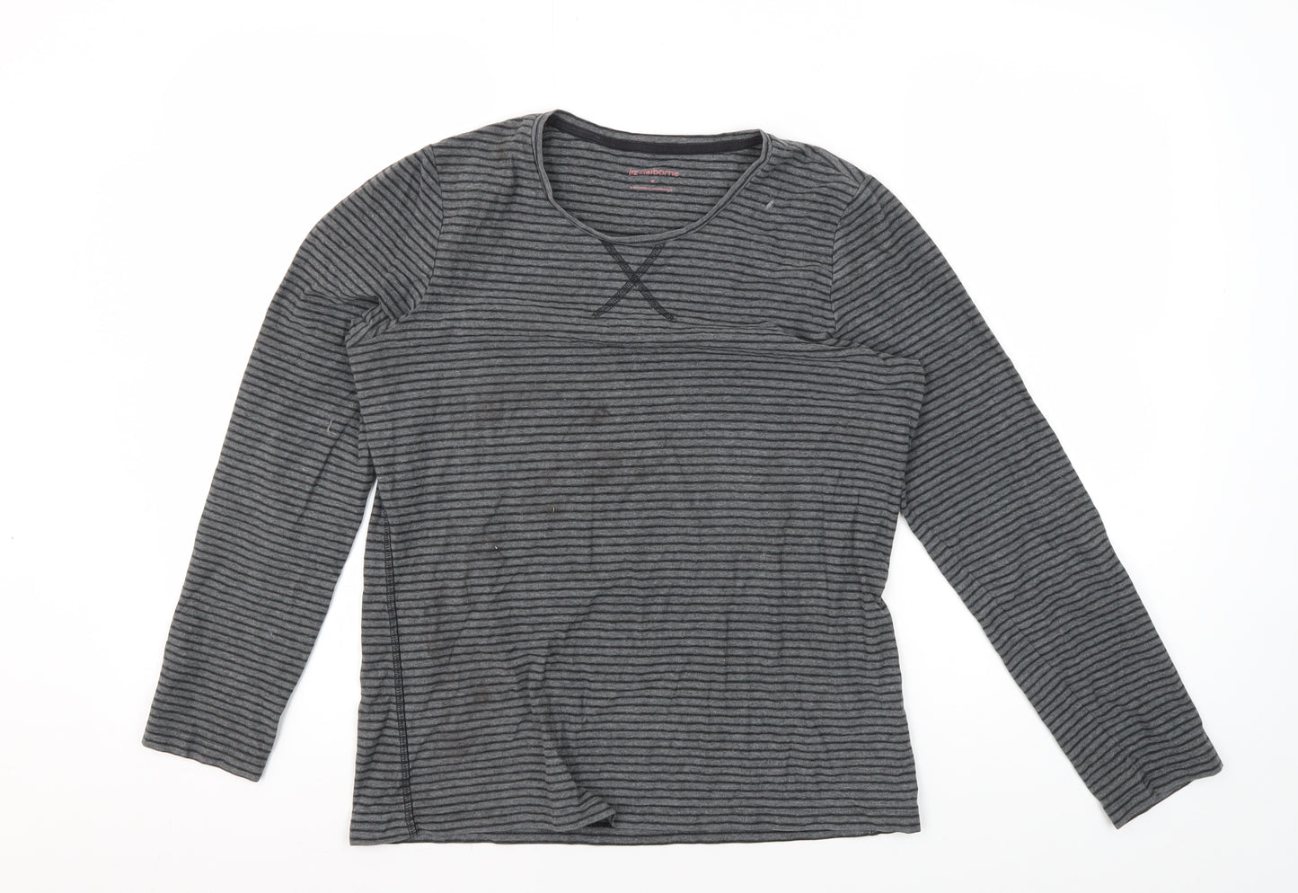 Liz Claiborne Women's Grey Striped Jersey T-Shirt M
