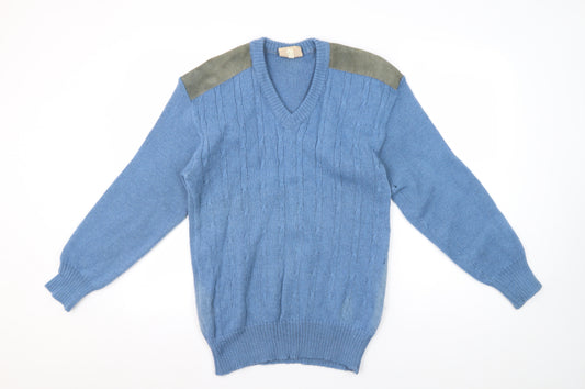 Glenhusky Men's XL Blue Wool Cable-Knit Jumper