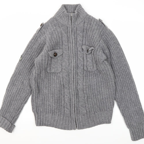 Peter Werth Grey Wool Full Zip Men's Jumper L