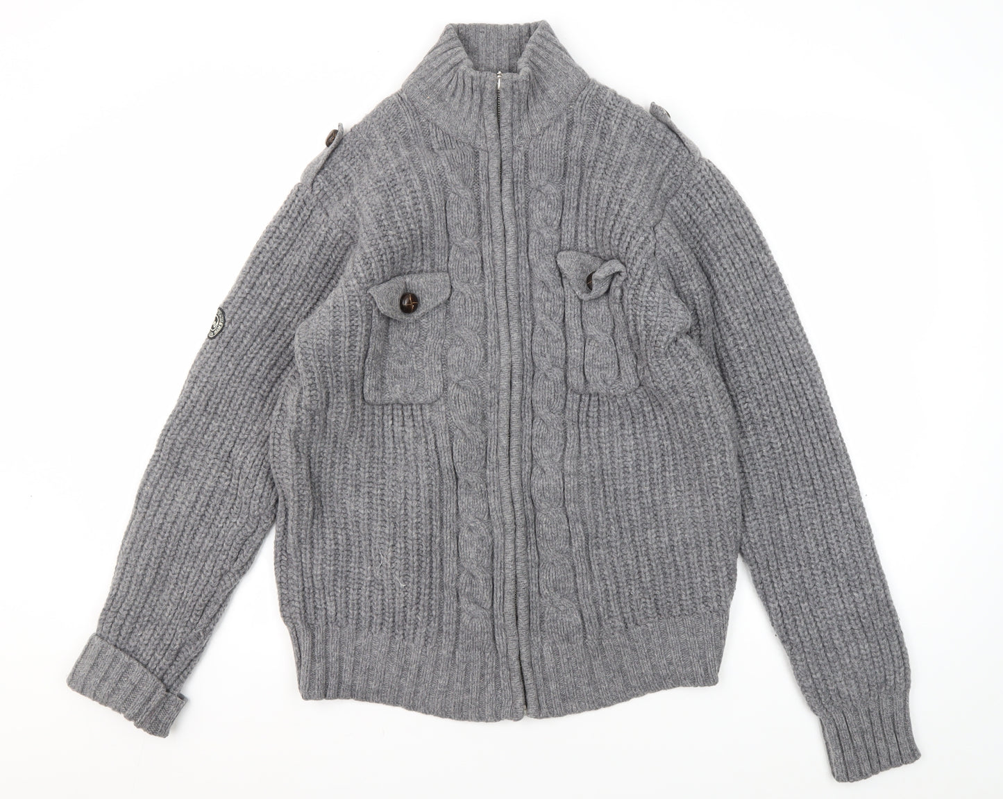 Peter Werth Grey Wool Full Zip Men's Jumper L