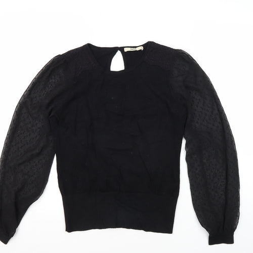 Oasis Women's Black Blouse S Solid Basic Casual