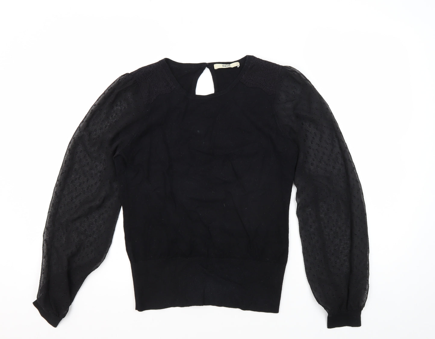 Oasis Women's Black Blouse S Solid Basic Casual