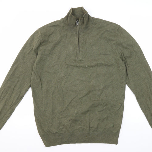 French Connection Men's Green Sweatshirt, Size S, 1/2 Zip