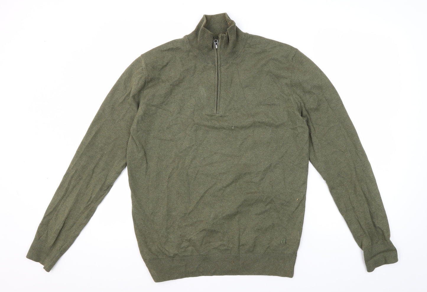 French Connection Men's Green Sweatshirt, Size S, 1/2 Zip