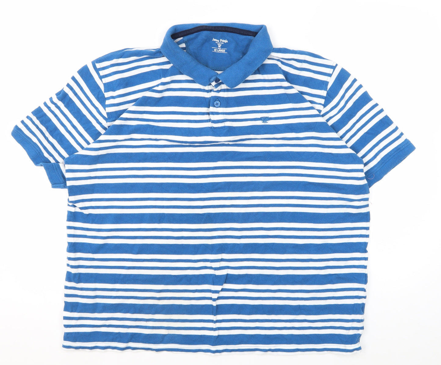 James Pringle Men's Blue Striped Polo Shirt 2XL