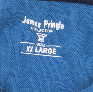 James Pringle Men's Blue Striped Polo Shirt 2XL