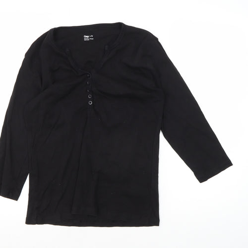 Gap Women's Black Basic 3/4 Sleeve Henley T-Shirt L
