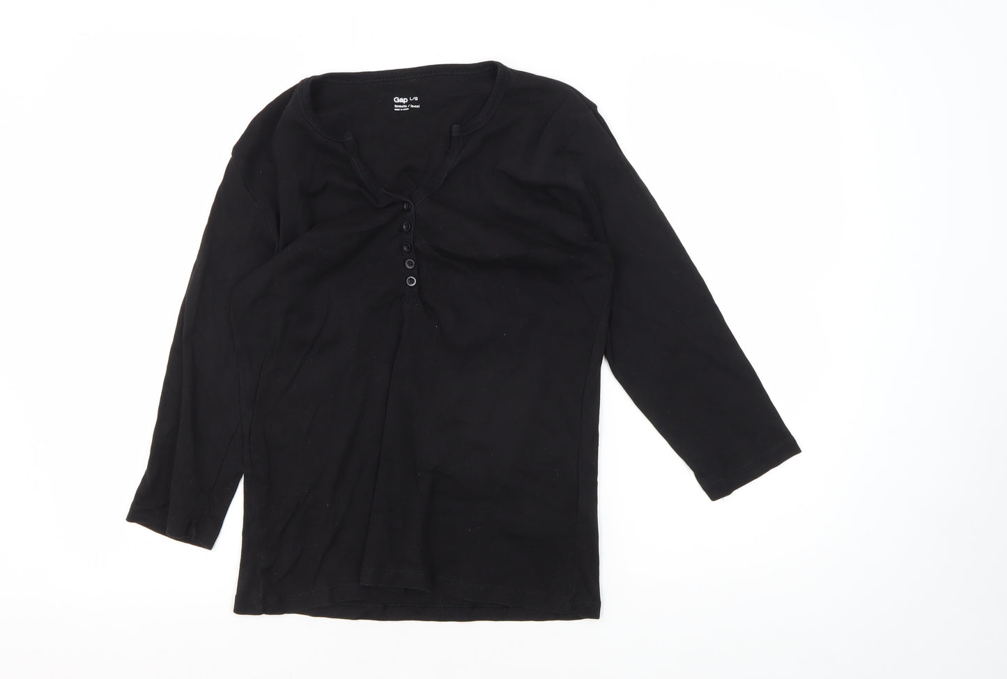 Gap Women's Black Basic 3/4 Sleeve Henley T-Shirt L