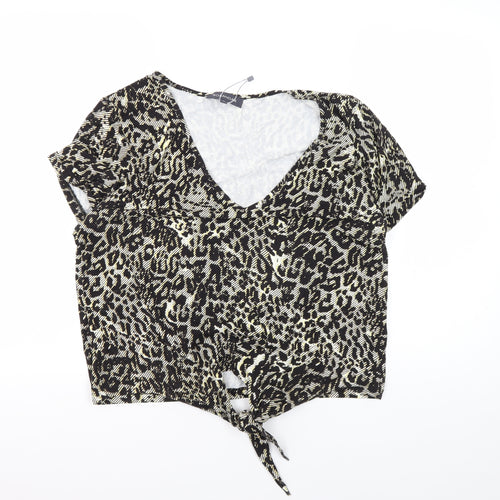 Sosandar Women's Multicoloured Cropped Animal Print Blouse