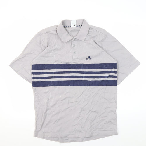 Adidas Men's Grey Striped Polo Shirt, Size M