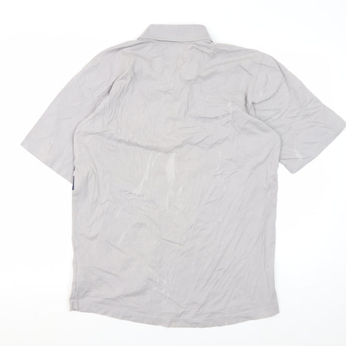Adidas Men's Grey Striped Polo Shirt, Size M