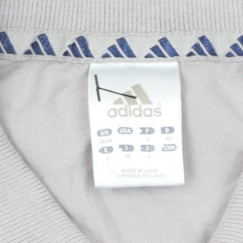 Adidas Men's Grey Striped Polo Shirt, Size M