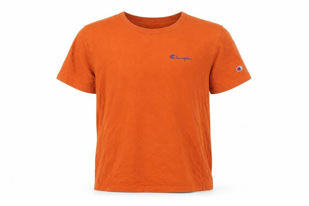 Front view of Champion Men's Orange Medium Cotton T-Shirt