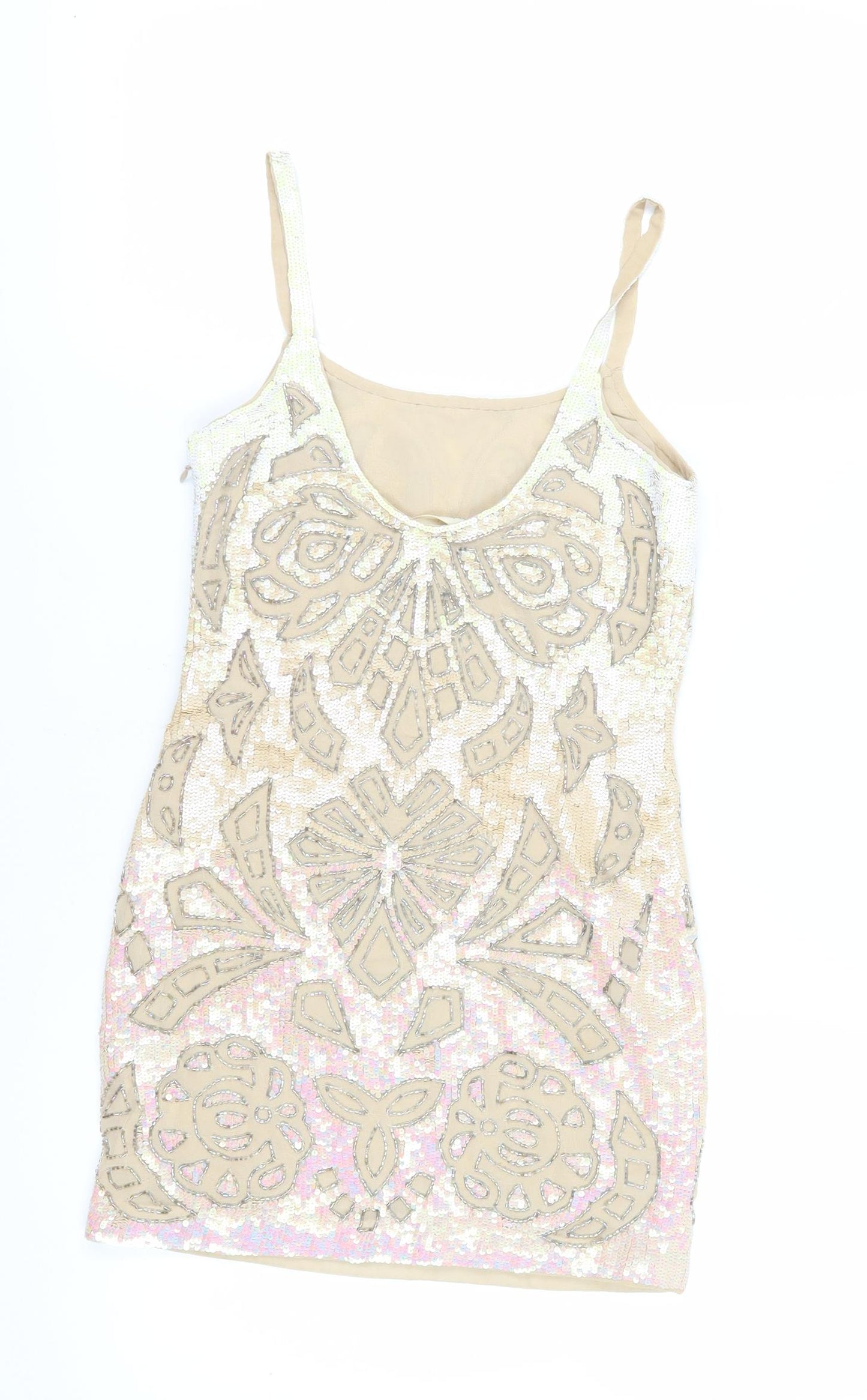 Needle & Thread Women Beige Slip Dress Size 6 Party/Cocktail