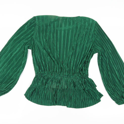 Zara Women’s Green Wrap Blouse, M, V-Neck, Balloon Sleeve