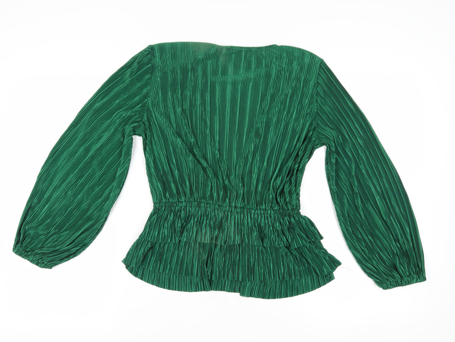 Zara Women’s Green Wrap Blouse, M, V-Neck, Balloon Sleeve