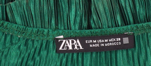 Zara Women’s Green Wrap Blouse, M, V-Neck, Balloon Sleeve