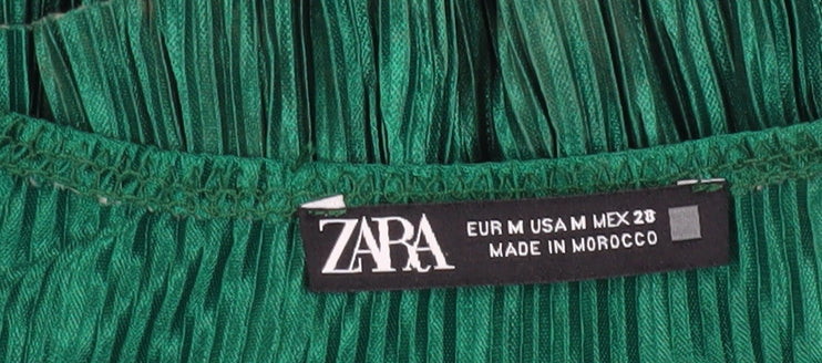 Zara Women’s Green Wrap Blouse, M, V-Neck, Balloon Sleeve