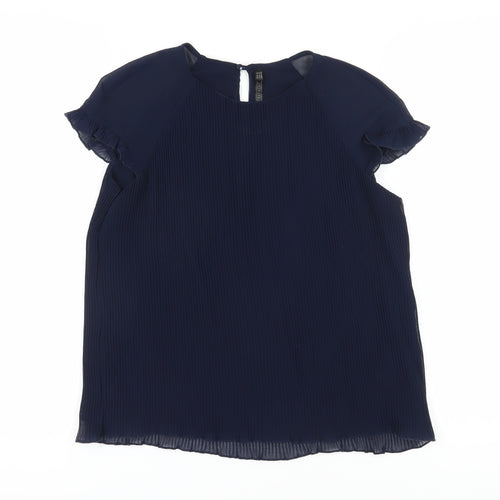 Zara Women's Blue Pleated Blouse, Size 12, Short Sleeve