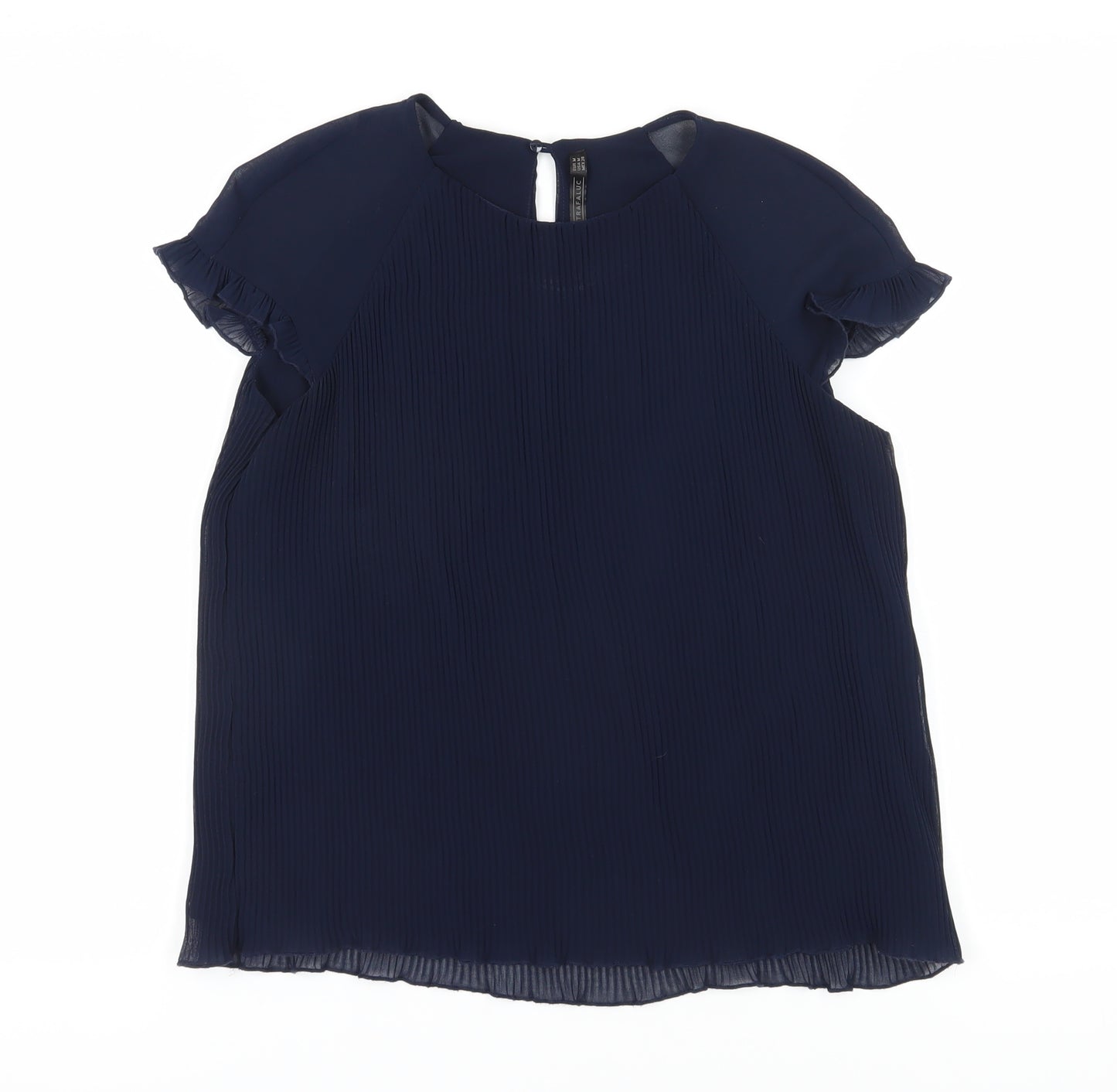 Zara Women's Blue Pleated Blouse, Size 12, Short Sleeve
