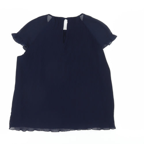 Zara Women's Blue Pleated Blouse, Size 12, Short Sleeve