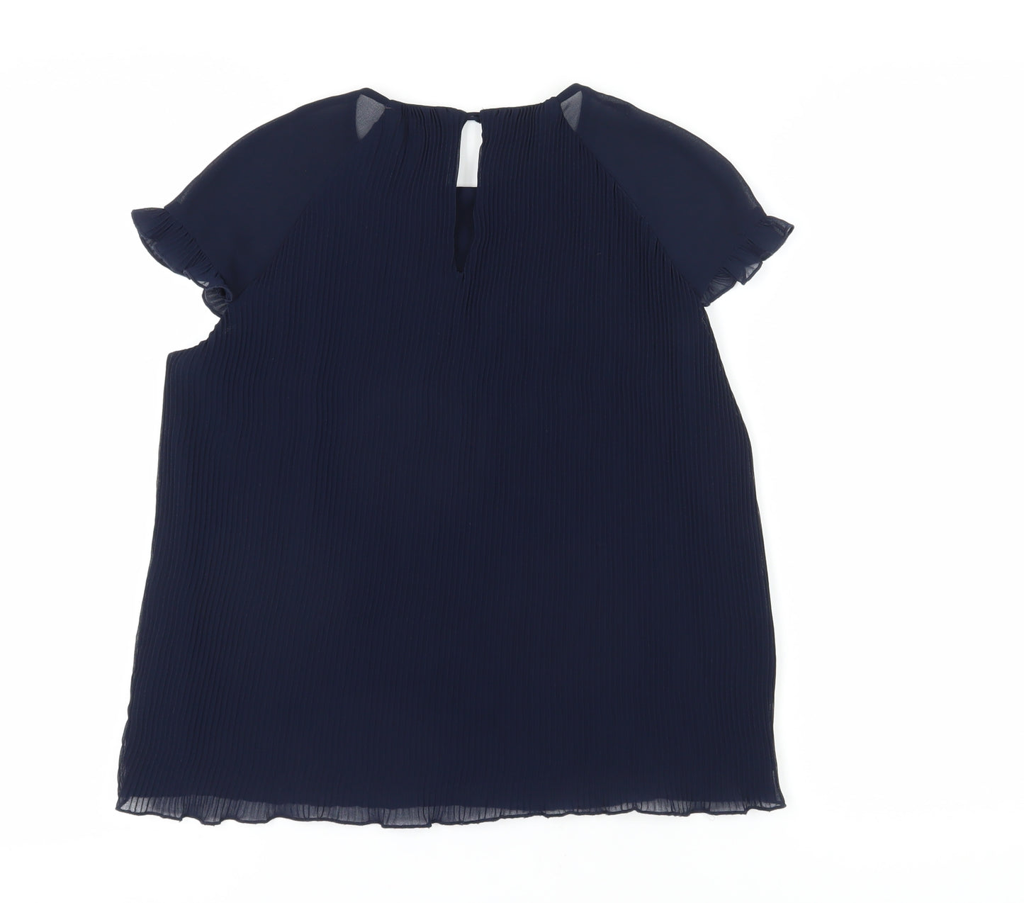 Zara Women's Blue Pleated Blouse, Size 12, Short Sleeve