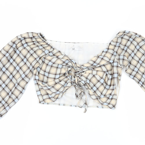 Zara Women's Multicoloured Cropped Check Top