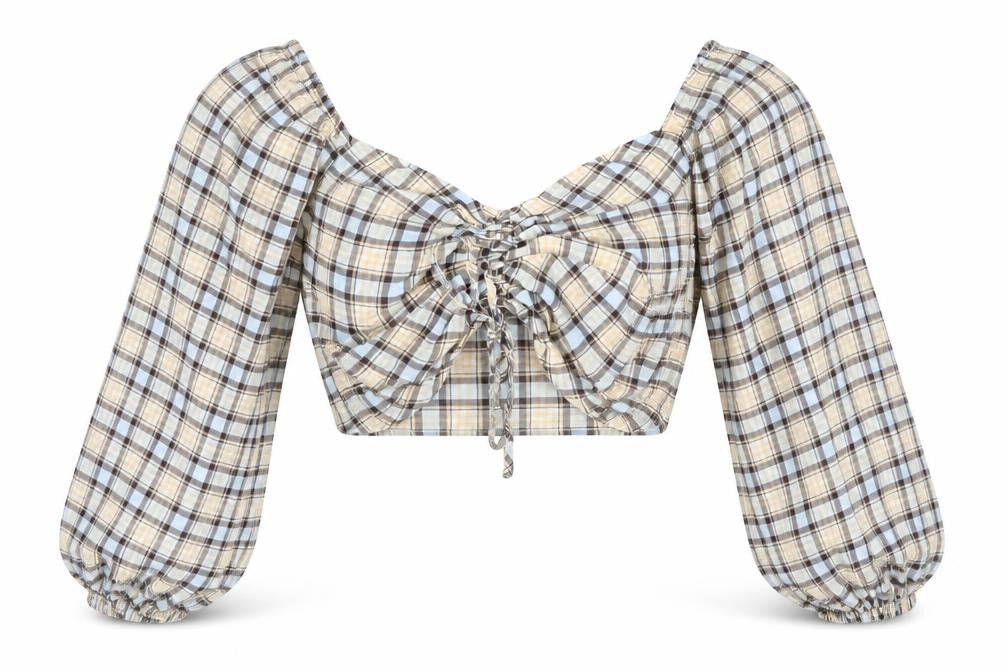 Zara Women's Multicoloured Cropped Check Top