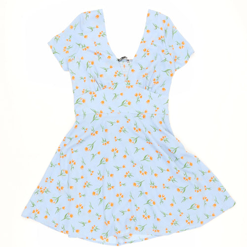Zara Women's Blue Floral Fit & Flare Dress M