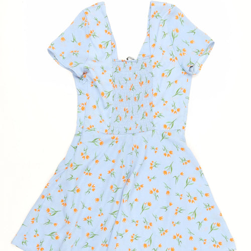 Zara Women's Blue Floral Fit & Flare Dress M