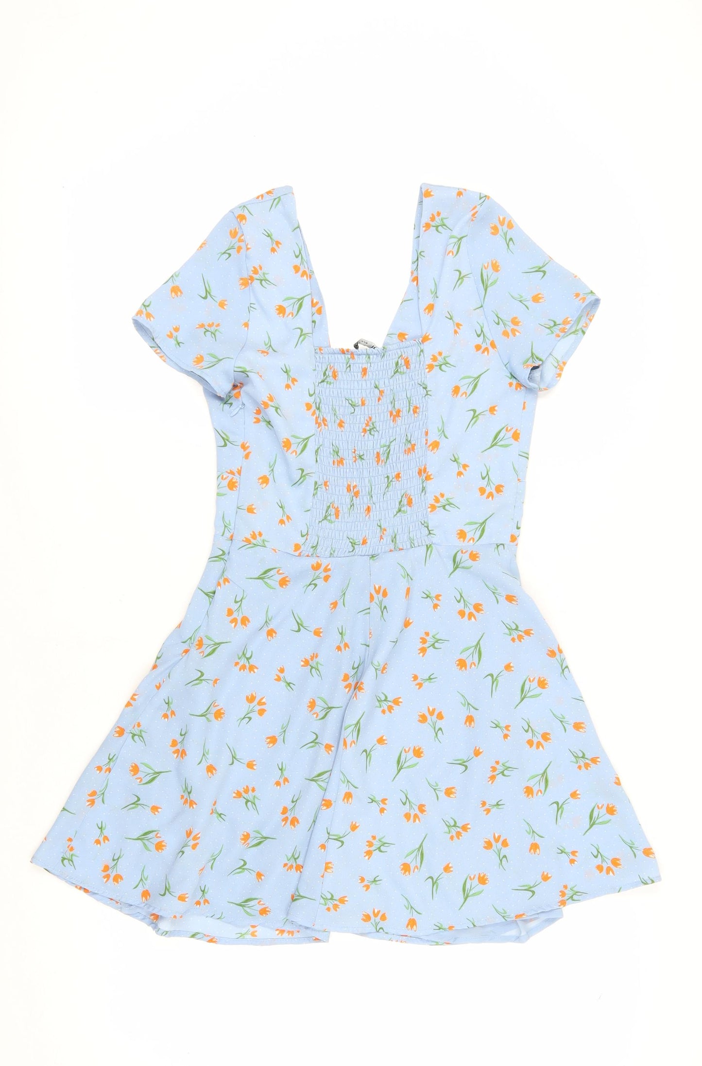 Zara Women's Blue Floral Fit & Flare Dress M