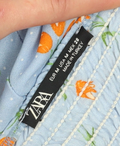Zara Women's Blue Floral Fit & Flare Dress M