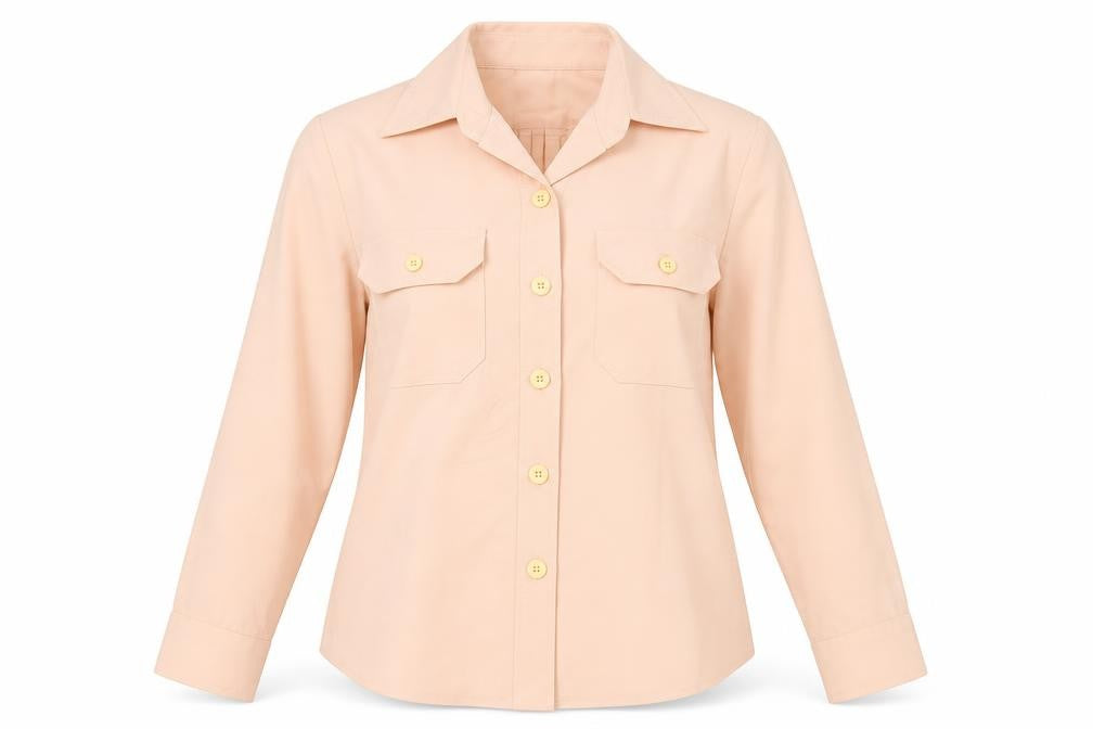Front view of The Villager Women's Pink Button-Up Shirt, size 14