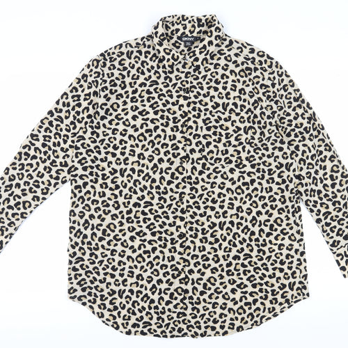 DKNY Women's Beige Animal Print Button-Up Shirt M