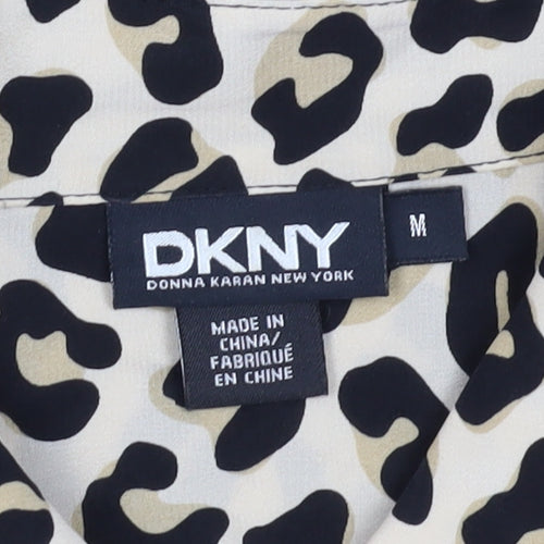 DKNY Women's Beige Animal Print Button-Up Shirt M