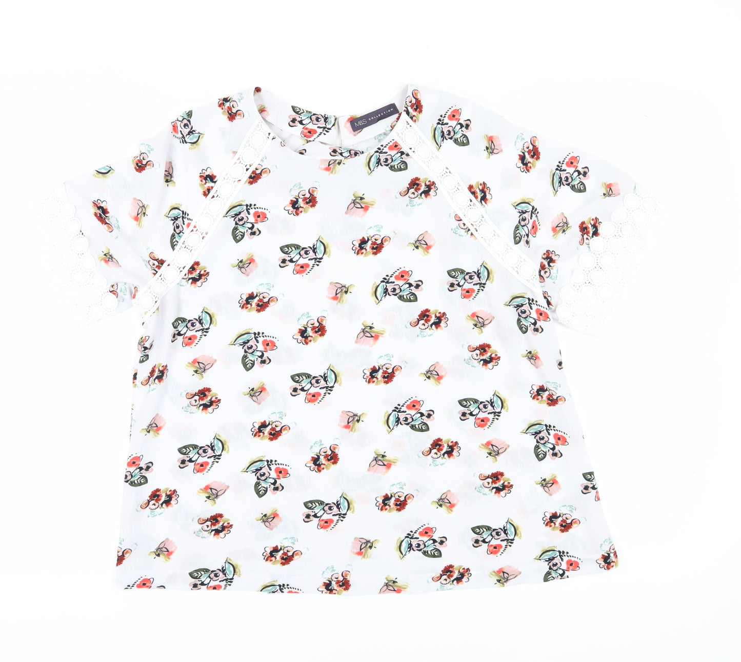Marks and Spencer Women Ivory Floral Blouse, Size 14