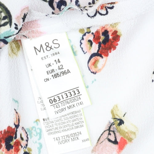 Marks and Spencer Women Ivory Floral Blouse, Size 14