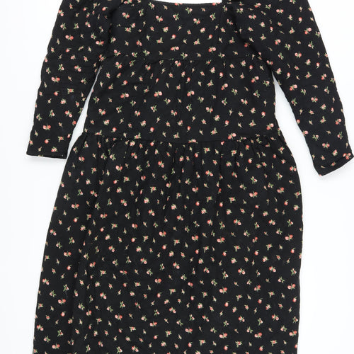ASOS DESIGN Women's Black Floral A-Line Puff Sleeve Dress