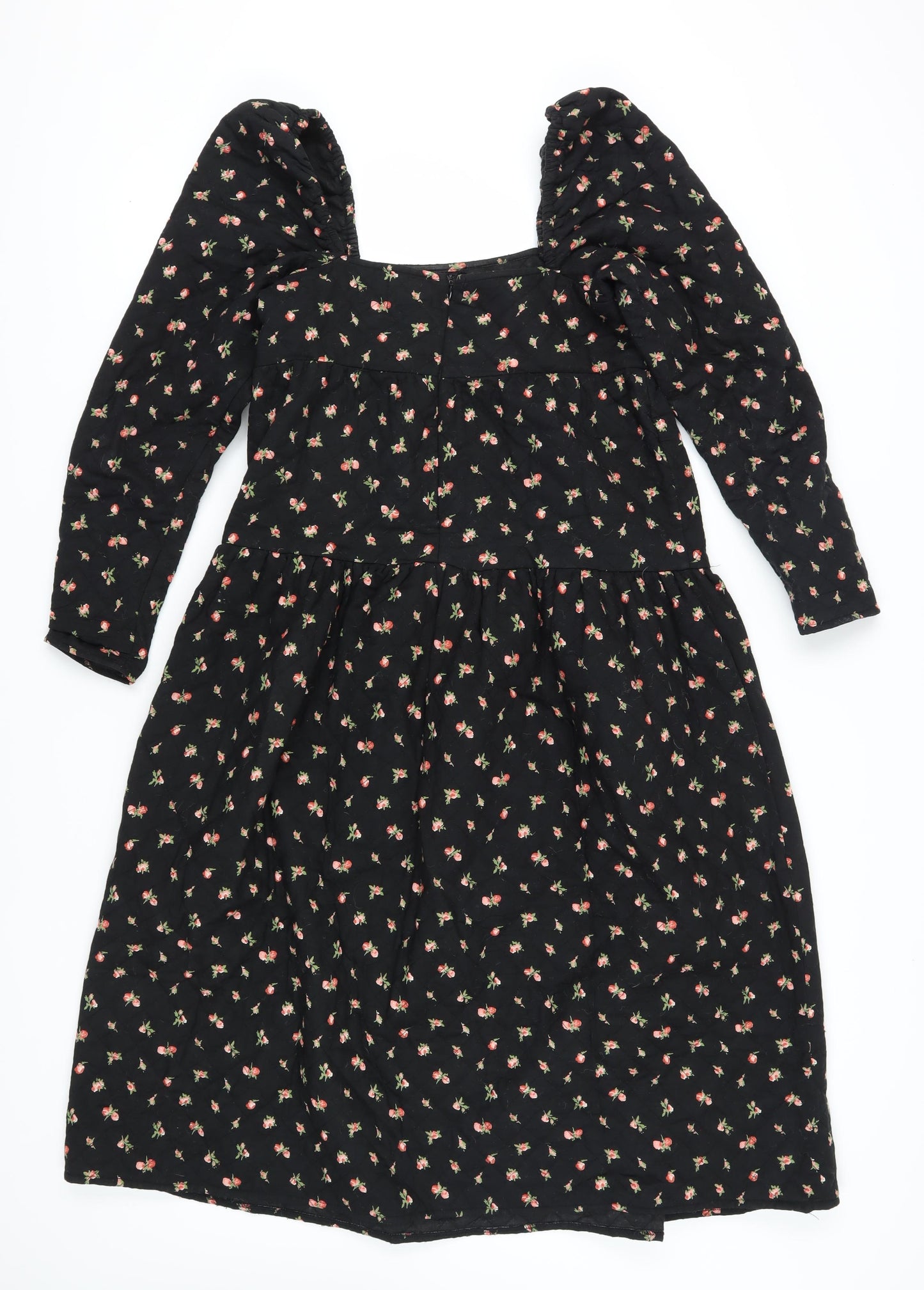 ASOS DESIGN Women's Black Floral A-Line Puff Sleeve Dress