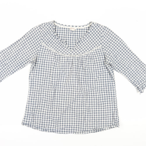 Fat Face Women's Blue Check Blouse, Size 12, Casual