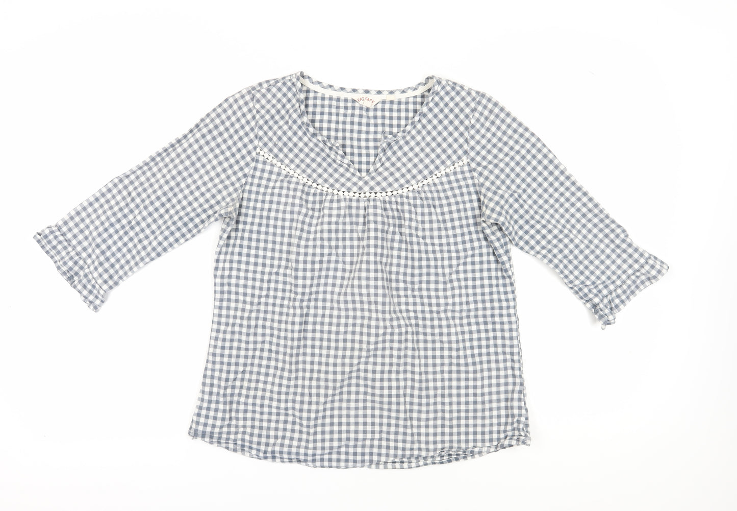 Fat Face Women's Blue Check Blouse, Size 12, Casual