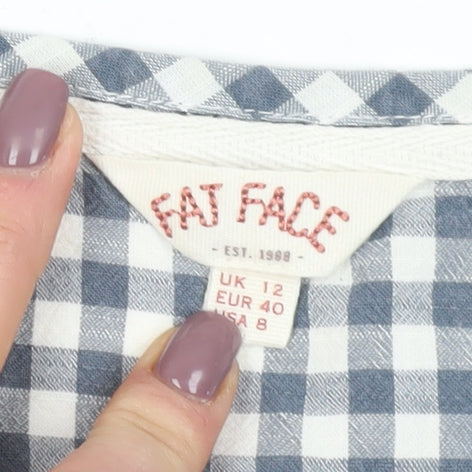 Fat Face Women's Blue Check Blouse, Size 12, Casual