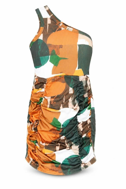 Front view of PRETTYLITTLETHING Women’s Multicoloured Geometric Bodycon Dress, size UK 12