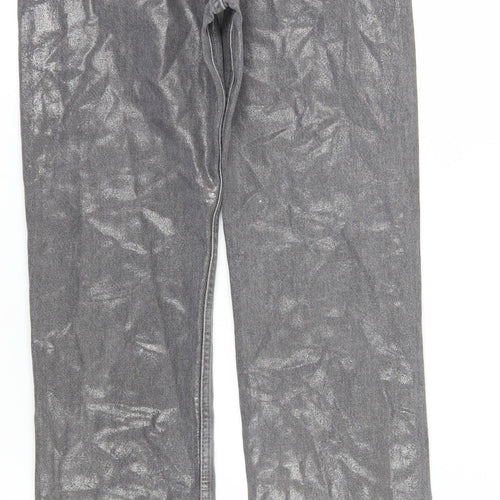Zara Women's Silver Straight Leg Jeans, Size 6, Metallic