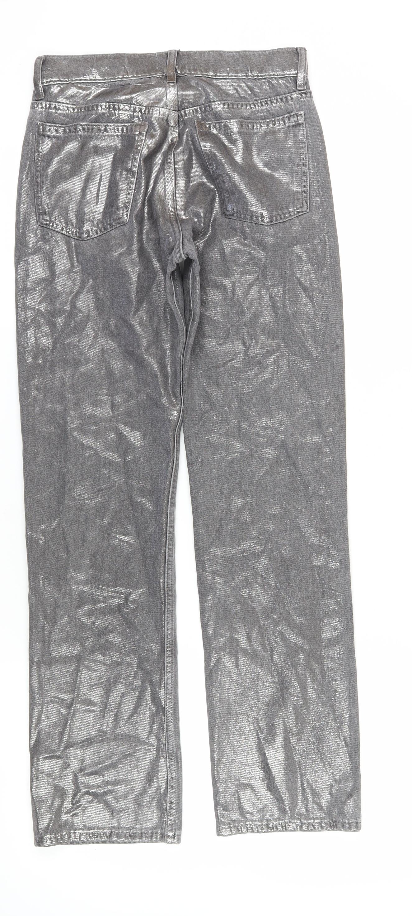 Zara Women's Silver Straight Leg Jeans, Size 6, Metallic