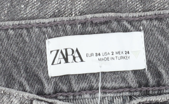 Zara Women's Silver Straight Leg Jeans, Size 6, Metallic