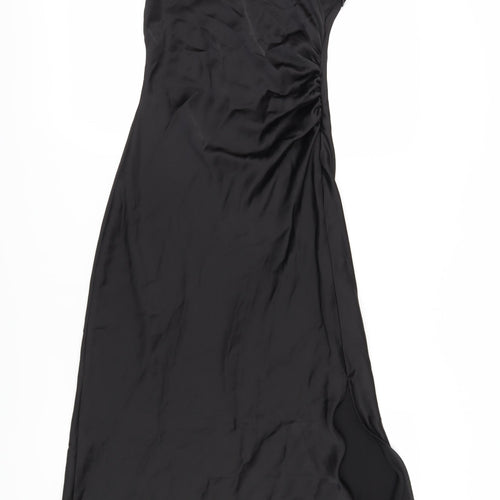 Zara Women's Black Slip Dress S - Elegant Midi Cocktail