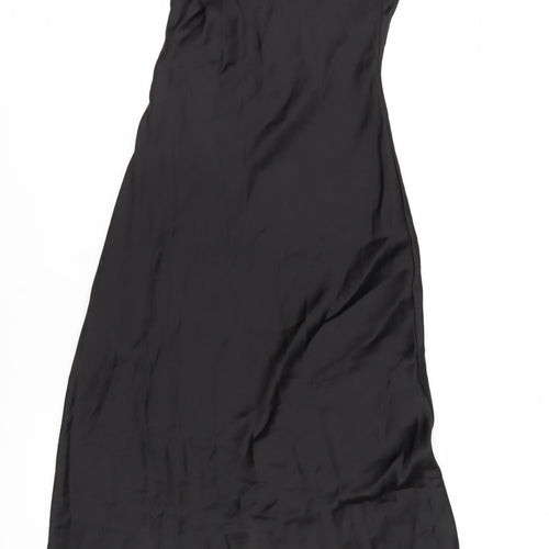 Zara Women's Black Slip Dress S - Elegant Midi Cocktail