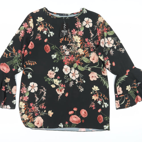 QUIZ Women's Black Floral Tunic Blouse Size 10