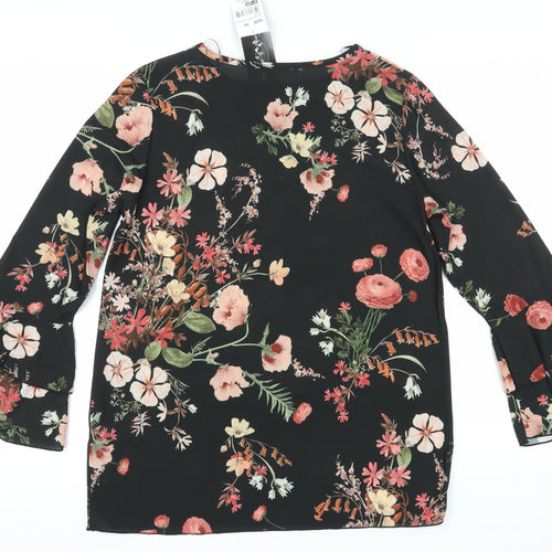 QUIZ Women's Black Floral Tunic Blouse Size 10
